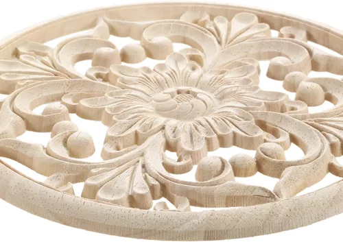 Miniatura 4 de MUXSAM Apliques decorativos de madera, 1 pieza redonda de madera, calcomanías talladas sin pintar, decoración central para el hogar, armario, camas
