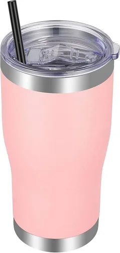 Miniatura 13 de VEGOND Vaso de acero inoxidable de 20 onzas con tapa y pajita, aislado al vacío, taza de café de viaje de doble pared (negro, paquete de 6)