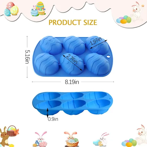 Miniatura 2 de Moldes de silicona para huevos de Pascua, paquete de 4 moldes para hornear en forma de huevo, 24 cavidades, molde de silicona para gelatina