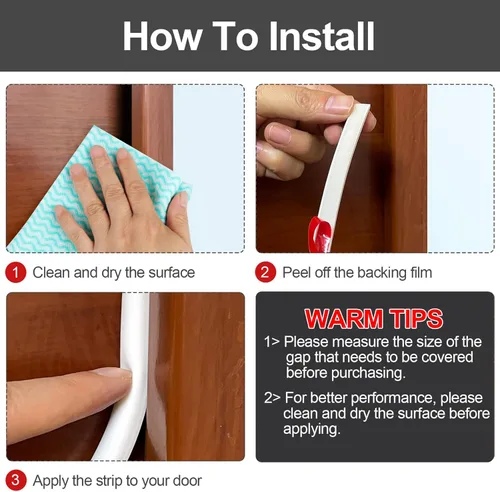 Miniatura 6 de Benory Sello de silicona para puerta de 19.7 pies, tira adhesiva insonorizada de 4 capas para puertas y ventanas, bloqueador de huecos para espacios