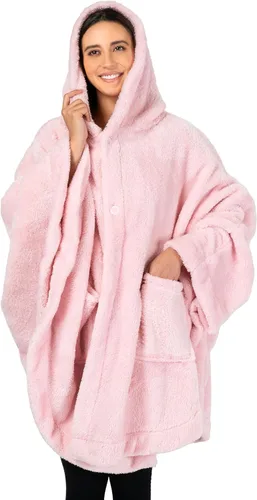 Miniatura 13 de PAVILIA Angel Wrap Hooded Blanket Poncho, Wearable Blanket Throw Wrap Poncho for Women Adult, Cozy Fluffy Sherpa Shawl Cape