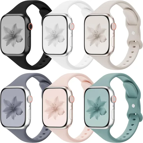 Miniatura 14 de 6 Pack de bandas delgadas y delgadas compatibles con Apple Watch 38mm 40mm 41mm 42mm 44mm 45mm 46mm 49mm para mujeres y hombres, correa deportiva