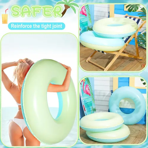 Miniatura 3 de 4 unidades de flotadores inflables para piscina para niños y adultos, tubos interiores pastel, macarrón, anillos de piscina flotadores para Amarillo