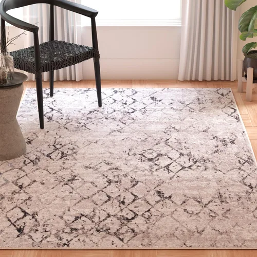 Miniatura 17 de SAFAVIEH Amelia Collection - Alfombra decorativa de 2 pies 2 pulgadas x 4 pies, gris y azul marino, diseño moderno enrejado envejecido, no desprende