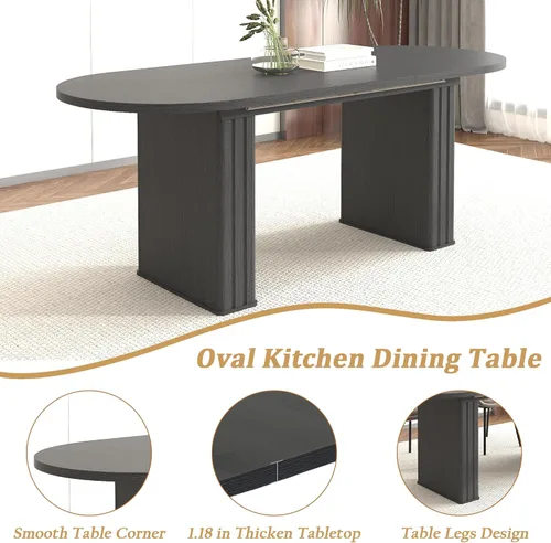 Miniatura 3 de Juego de 4 mesas de comedor extensibles, mesa de comedor ovalada negra y 4 sillas de comedor de terciopelo negro con patas de madera, juego de mesa