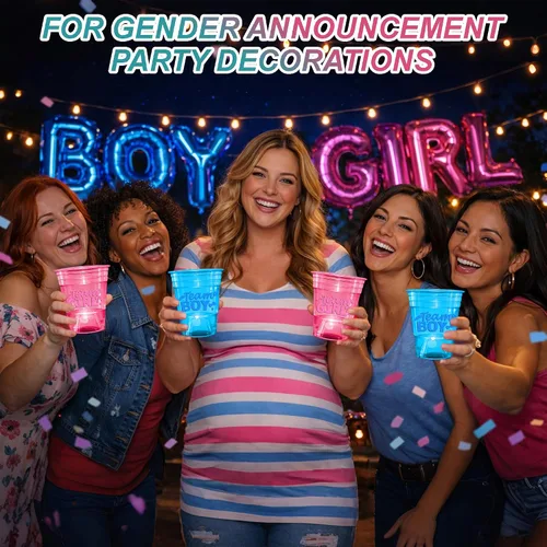 Miniatura 6 de mishunyus Paquete de 40 vasos que brillan en la oscuridad para revelación de género, suministros de fiesta de baby shower de equipo para niños