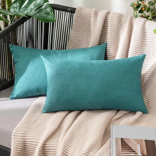 Miniatura 84 de MIULEE Paquete de 2 fundas decorativas para almohadas de exterior, sólidas, impermeables, de lino sintético, estilo granja de jardín, fundas de Óxido