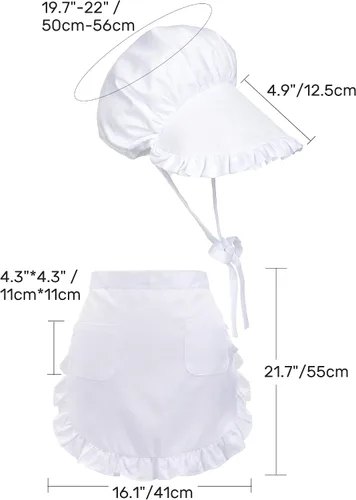 Miniatura 3 de Waist Apron Bonnet Set Colonial Cap Vintage Maid Hat Apron With Pockets Cooking Costume