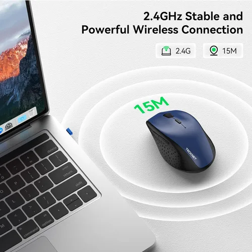 Miniatura 5 de TECKNET Mouse inalámbrico, mouse USB de 2.4 G con 6 niveles ajustables 3200 DPI, batería de 30 meses, empuñaduras ergonómicas, 6 botones portátiles
