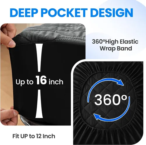 Miniatura 6 de Protector de colchón impermeable, protector de colchón individual ajustado hasta 16 pulgadas de profundidad, funda de colchón de cama suave