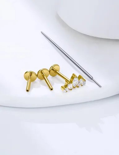 Miniatura 5 de 20G 18G 16G Astm F136 - Aretes de titanio sin rosca con parte trasera plana, tragus hélice, caracola, piercing, nariz, labio, hélice, cartílago
