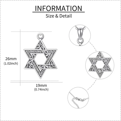Miniatura 3 de URONE Collar de plata de ley 925 con dije de estrella de David con estrella de David, joyería judía, regalos para hombres y mujeres, Plata