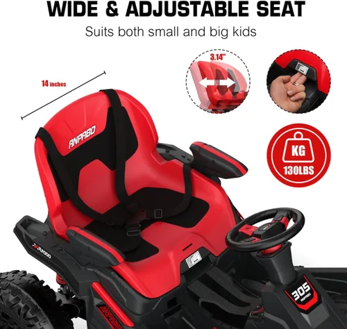 Miniatura 3 de ANPABO Juguete de paseo de 24V 4x4 para niños grandes, motores de 4x200W, 5MPH, automóvil para niños con control remoto para padres, asiento ancho