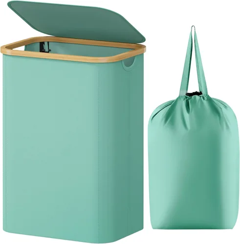 Miniatura 34 de Lifewit Cesta de ropa de 120L con tapa, cestas de ropa para lavandería con asas de bambú y una bolsa de lavandería extraíble, cesta plegable grande