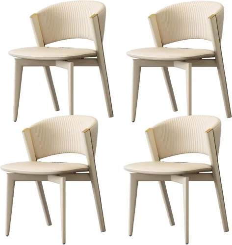 Miniatura 8 de Sillas de comedor de cocina con cuero, sillas de comedor con cómodo asiento tapizado con patas de metal, respaldo curvado, silla de cocina para sala