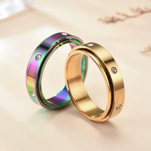 Miniatura 4 de Anillos de ansiedad para mujer, anillos giratorios para aliviar el estrés, 4 unidades, acero de titanio de 0.236 in, tamaño 5-12