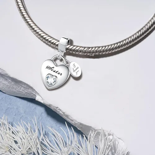 Miniatura 2 de Love You Family - Colgante de corazón con circonita cúbica para pulsera Pandora