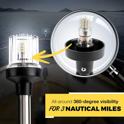 Miniatura 3 de EVERBEAM Luz de anclaje ajustable de acero inoxidable P800 para barcos de pesca y embarcaciones marítimas - Proporciona visibilidad de 360 grados