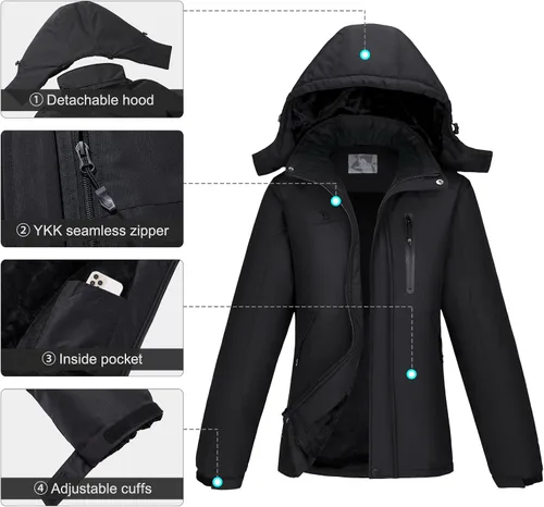 Miniatura 4 de CAMEL CROWN Chaquetas de esquí de invierno cálidas para mujer abrigo de nieve impermeable con capucha chaqueta de lluvia resistente al viento