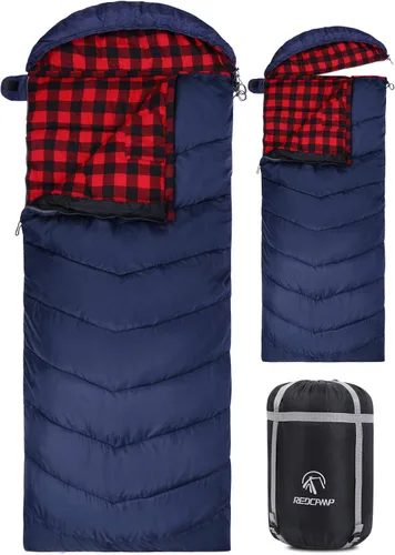 REDCAMP Saco de dormir de franela para adultos, cómodos sacos de dormir de algodón para campamento, mochileros, senderismo, con capucha desmontable