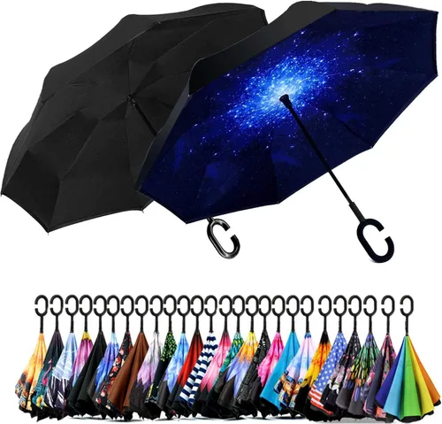 Miniatura 86 de SIEPASA Paraguas invertido invertido de 49/56 pulgadas, doble toldo extra grande, ventilado, resistente al viento, impermeable, paraguas de golf