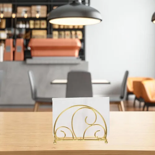 Miniatura 4 de Flat Napkin Holder for Table Metal Nordic Style Napkin Dispenser with Weighted Arm Gold Finish for Home Restaurant and Outdoor Use