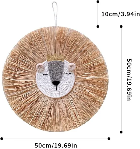 Miniatura 6 de Tapiz para colgar en la pared con cabeza de animal, tejido a mano para colgar en la pared, decoración de pared de dibujos animados, león, tigre, H