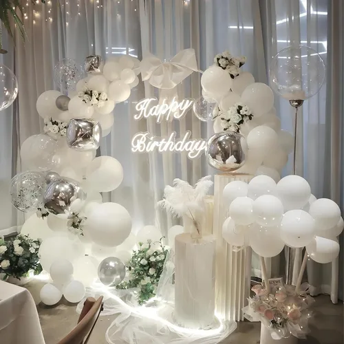 Miniatura 5 de Paquete de 150 globos blancos de diferentes tamaños, 18, 12, 10, 5 pulgadas, kit de arco de guirnalda de globos de fiesta de cumpleaños, baby