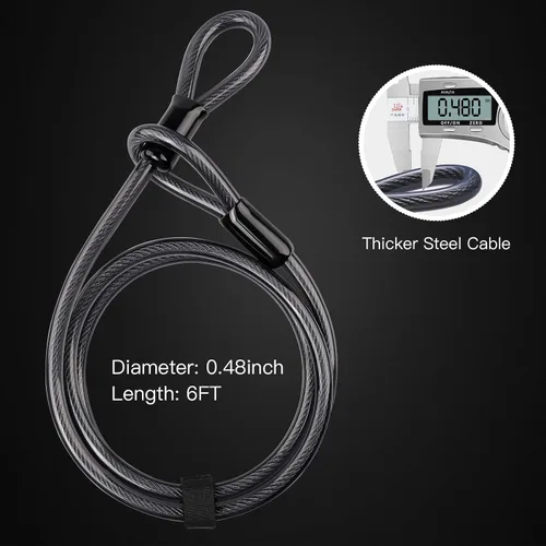 Miniatura 4 de Bloqueo en U para bicicleta de alta resistencia, grillete de 0.630 in y cable de seguridad de 4 pies/6 pies de longitud con soporte de montaje Small