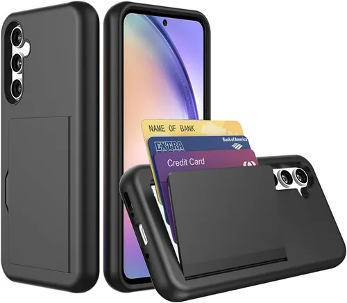 Funda para Samsung Galaxy S25 con tarjetero, ranura para tarjeta de crédito Funda protectora tipo cartera - Negro