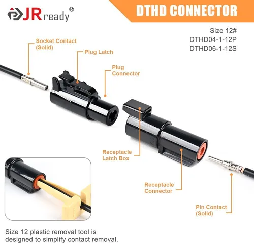 Miniatura 3 de JRready ST6361 Kit de conectores Deutsch, conector impermeable automotriz DTP de 2 y 4 vías, conectores macho hembra DTHD de 1 pin con herramienta