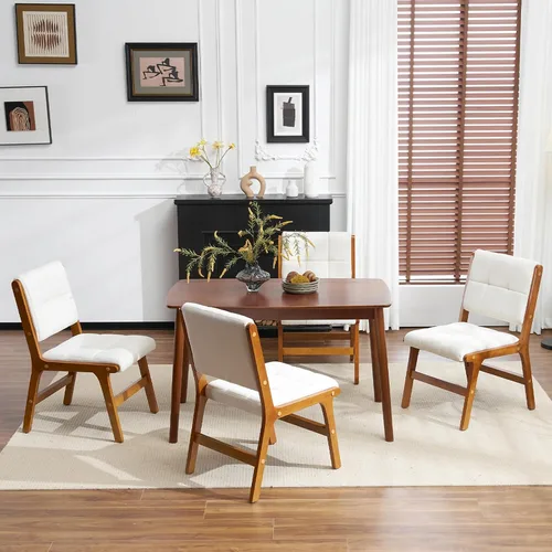 Miniatura 17 de Furniliving Juego de 2 sillas de comedor de madera de roble, silla de cocina tapizada de tela de lino moderna de mediados de siglo, sillas de Beige