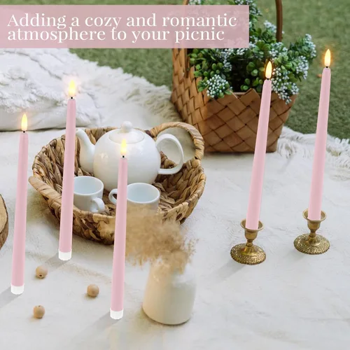 Miniatura 3 de Macarrie 24 Paquetes de Velas Cónicas Sin Llama Operadas por Batería Falsas de 11 Pulgadas de Largo Luz de Vela LED Sin Llama Candelabros Rosa