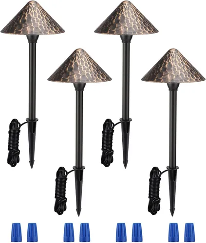 LEONLITE Luz LED de camino de paisaje de bajo voltaje, 3 W 12-24 V CA/CC, iluminación de camino con cable, luz exterior para césped de patio, ETL Oro