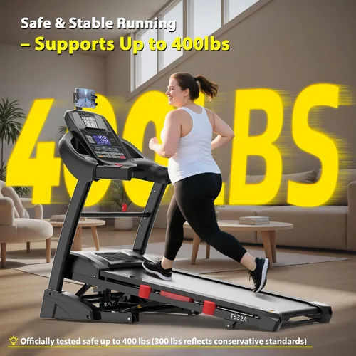 Miniatura 4 de Cinta de correr con inclinación automática del 15% de capacidad de 400 libras, máquina de correr plegable de 5.1 HP para el hogar con mango