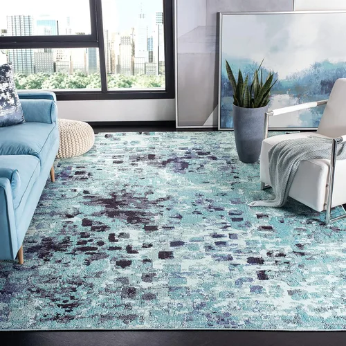 Miniatura 12 de SAFAVIEH MAD425H Madison Collection Alfombra decorativa cuadrada de 3', gris/naranja, diseño abstracto bohemio desgastado, no desprende pelusa