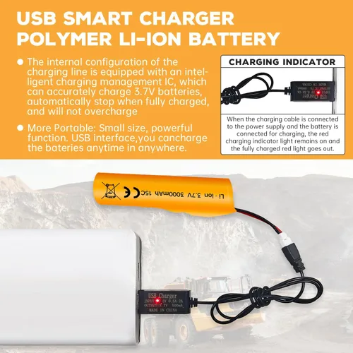 Miniatura 6 de Batería de iones de litio de 3.7 V 3000 mAh con enchufe Molex con cable de carga USB para RC Engineering Car Drift Car Truck Off-Road Vehículo RC