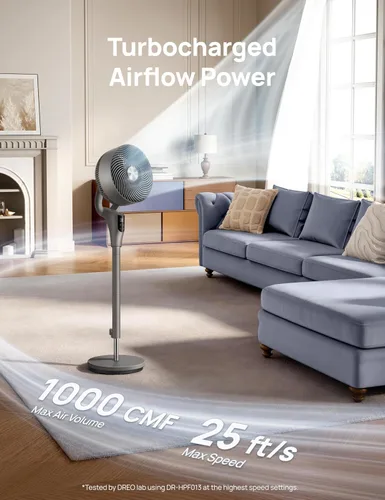 Miniatura 2 de Dreo Ventilador para dormitorio, ventilador oscilante de 80°, silencioso de 25 dB, ventiladores de pedestal de 80 pies para oficina en casa, Gris