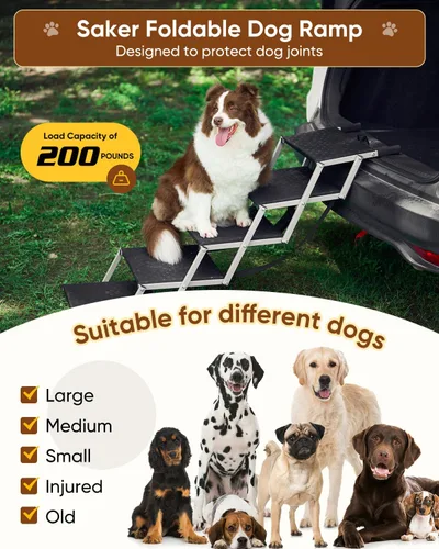 Miniatura 4 de Saker Rampa plegable para perros para automóviles, SUV, camiones, escaleras portátiles para perros con superficie antideslizante y diseño reforzado