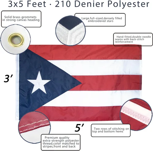 Miniatura 2 de Bandera de Puerto Rico de la Serie Anley EverStrong de 3 x 5 pies de alta resistencia - Bordado y cabecera de lona resistente - 4 filas de costura