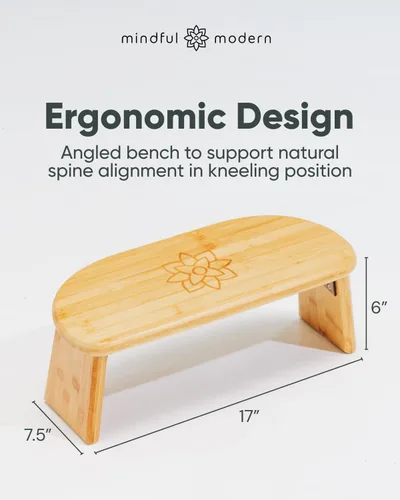 Miniatura 2 de Mindful Modern Banco de meditación plegable – Taburete arrodillado de bambú con bisagras magnéticas de bloqueo – Silla plegable Seiza portátil