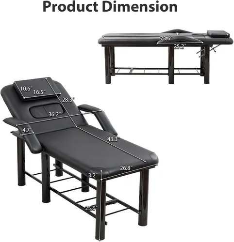 Miniatura 3 de Mesa de masaje estacionaria, cama de masaje con estante de almacenamiento, cama facial de spa con cojines para el pecho y reposacabezas extraíbles