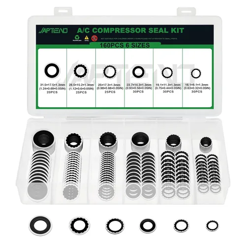 Miniatura 8 de Kit surtido de 110 piezas de arandelas de sello de compresor de sistema de aire acondicionado, 12 tamaños automotrices para compresor de A/C, kit