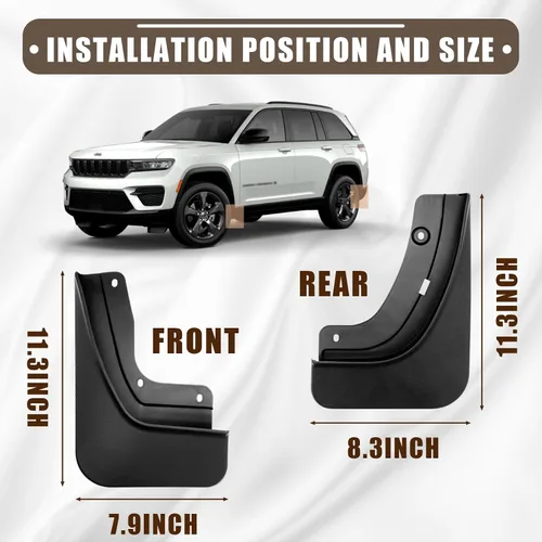 Miniatura 6 de Muslogy para Grand Cherokee 2025 2024 2023 2022 Guardabarros Delantero y Trasero Sin Necesidad de Perforación Compatible con Guardabarros para Jeep