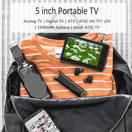 Miniatura 4 de Televisor digital portátil ATSC HD TFT LED - Mini TV de 5 pulgadas con control remoto, 1080P, batería recargable, soporte para tarjeta USB y TF, 5