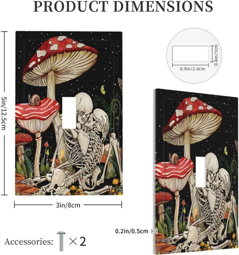 Miniatura 5 de Placas de Pared de Un Interruptor Decorativas de 1 Gang con Diseño de Calavera de Hongo Esqueleto Luna, Cubierta de Interruptor de Luz, Placa Seta