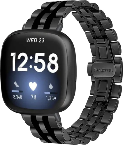 Compatible con bandas Fitbit Versa 4/Versa 3/Sense 2/Sense para mujeres y hombres, correa de repuesto de metal de acero inoxidable para Fitbit Versa