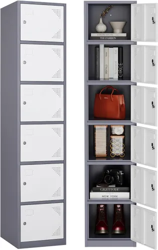 MIIIKO Gabinete de casillero de 6 puertas, gabinete de casilleros de almacenamiento con llaves, gabinete de casillero con cerradura para empleados,
