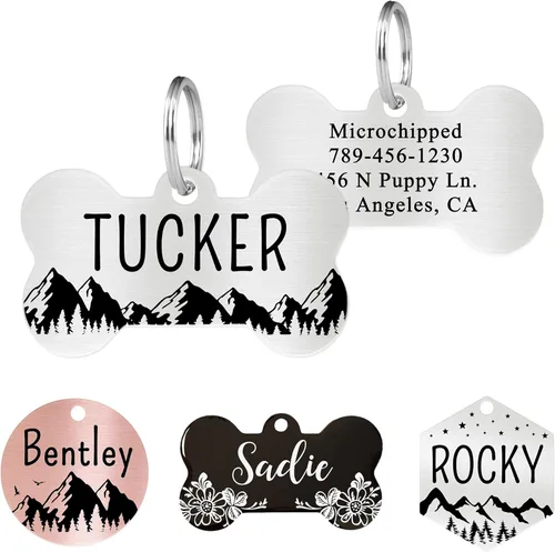 Miniatura 19 de Ultra Joys - Etiquetas de identificación de mascotas de acero inoxidable - Grabado personalizado en la parte delantera y trasera, etiquetas