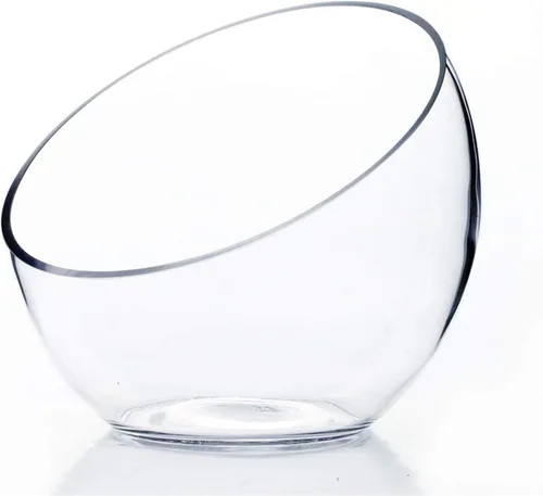 Miniatura 11 de WGV Jarrón de vidrio con corte inclinado, ancho 14 cm, altura 14 cm, transparente, redondo, maceta para plantas, terrario, orbe, recipiente